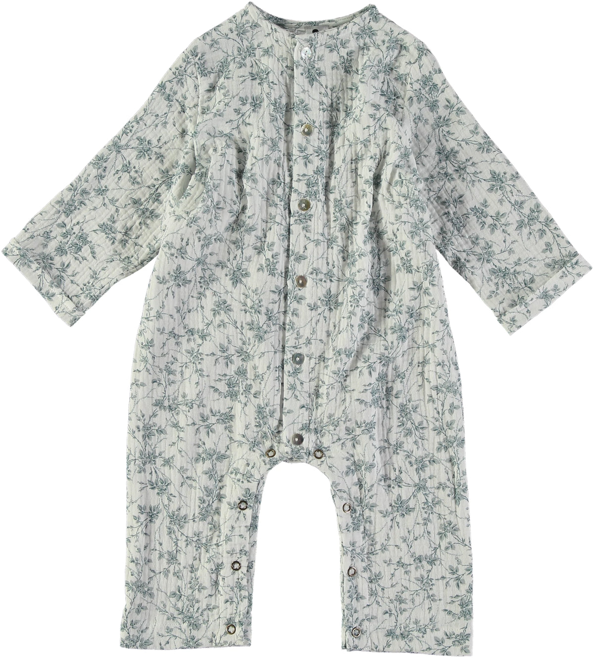 combinaison bébé en coton bio à fleurs bleues
