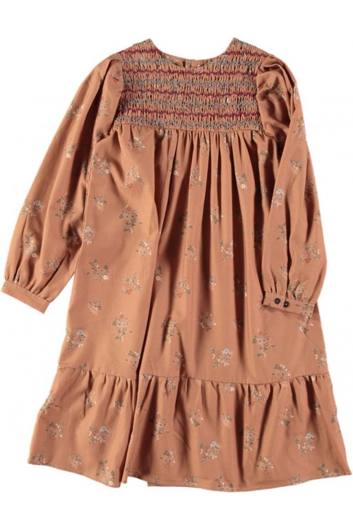 Dress girl winter Vagabonde cinnamon flowered organic cotton sleeve