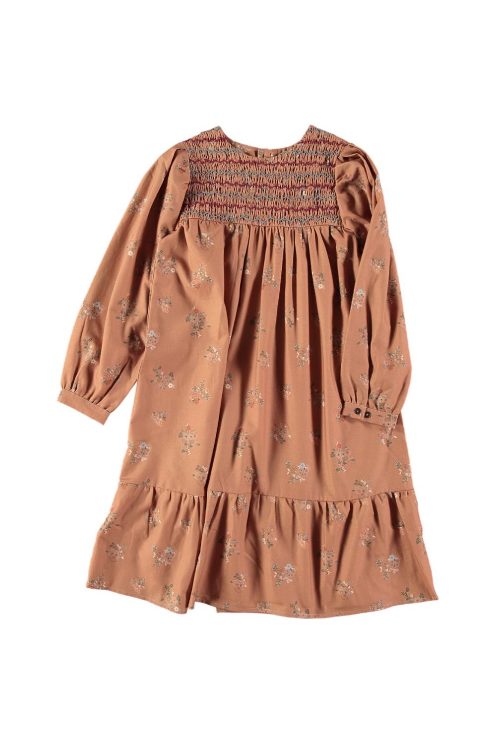 Dress girl winter Vagabonde cinnamon flowered organic cotton sleeve