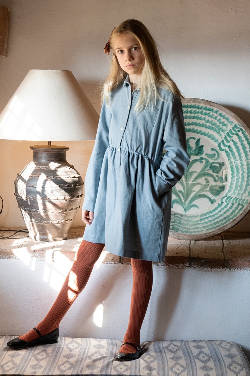 robe fille aventurière coton biologique hiver manches bleu