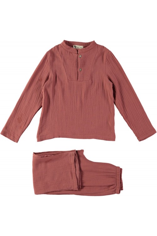 pyjama deli gaze coton biologique rouge paprika safran hiver enfant