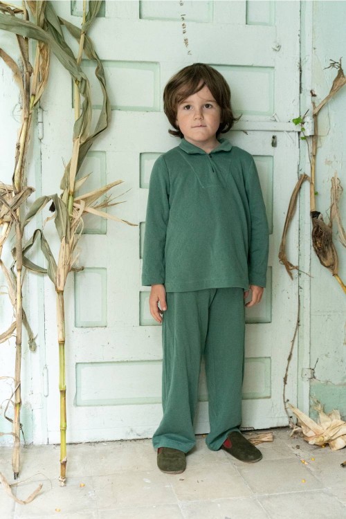 Pyjama Nino jersey coton biologique garçon matcha vert nuit
