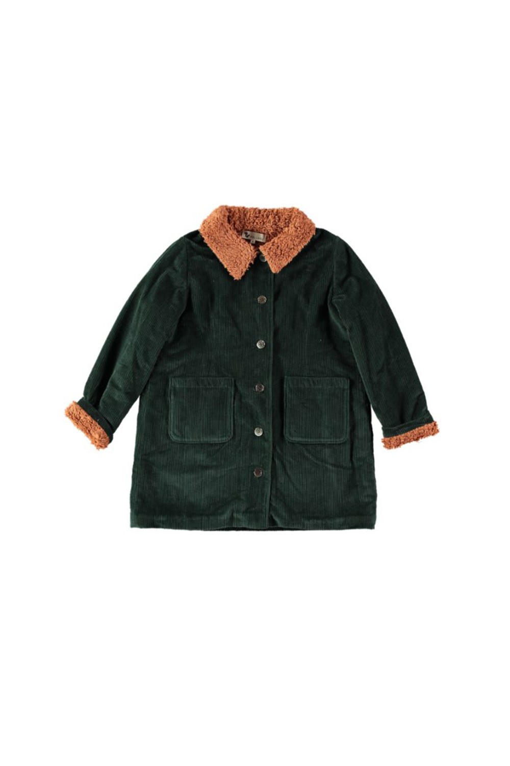 coat child gava corduroy green collar natural fur organic cotton winter