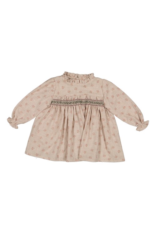 Flora baby and girl's dress, beige