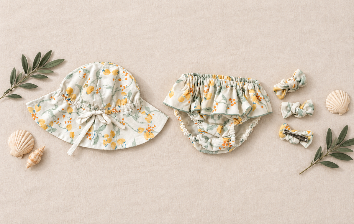 Accessoires bébé : chapeaux et maillots de bain en coton bio