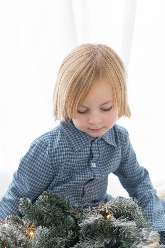 pyjama enfant bleu en 100% coton biologique à carreaux