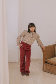 pantalon fille en velours cette rouge fig