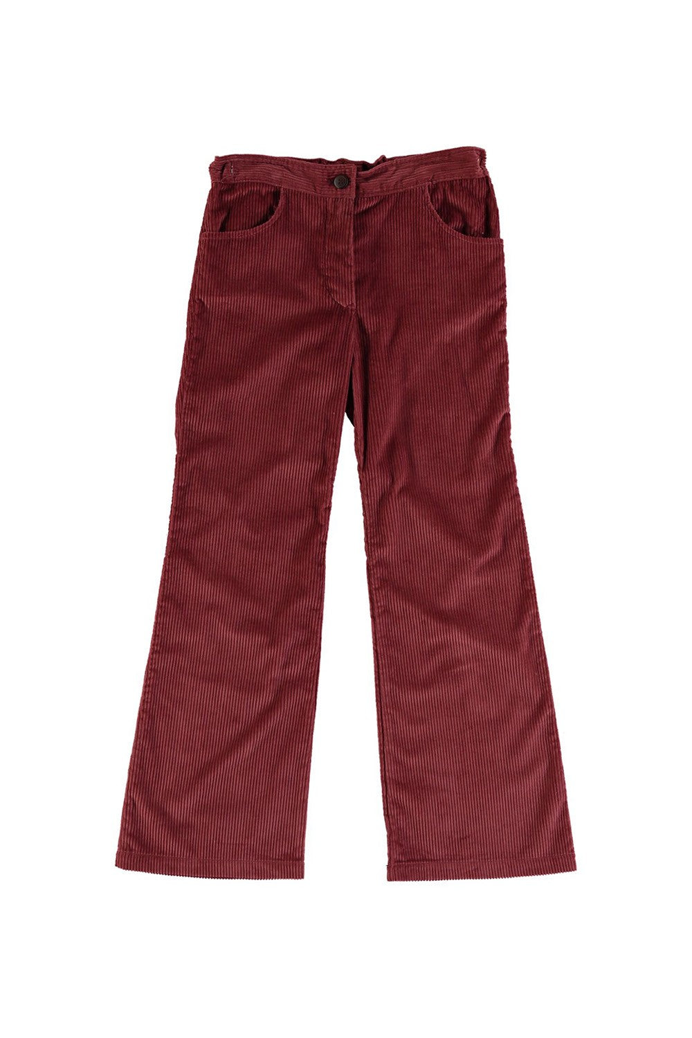 pantalon fille en velours rouge côtelé 