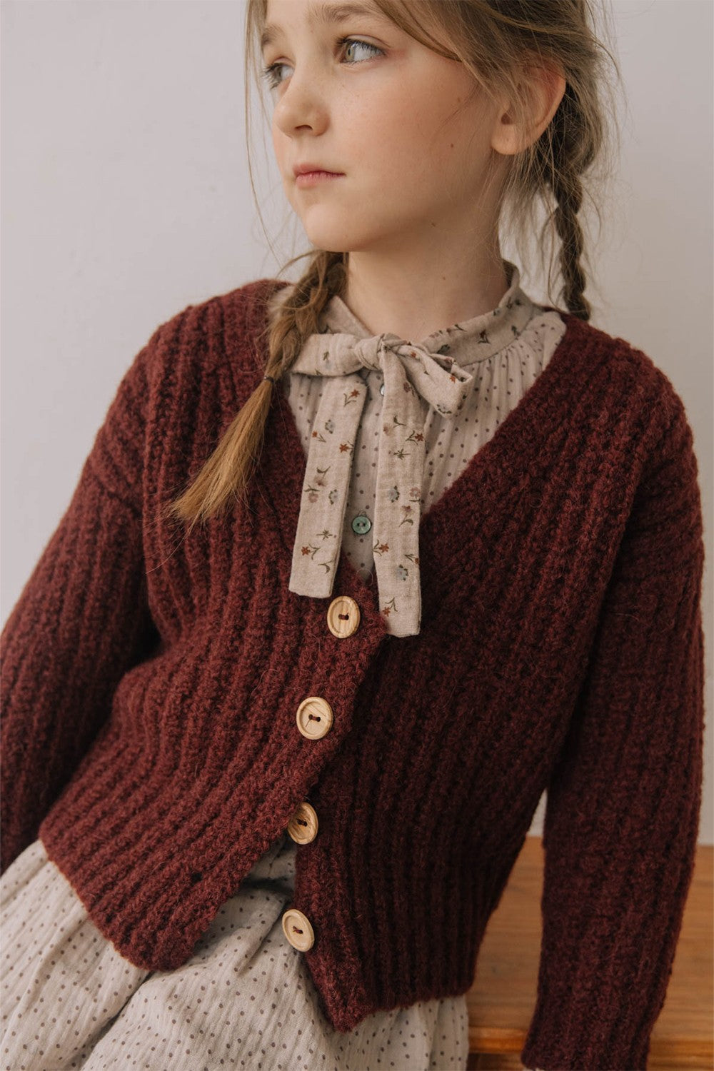 cardigan enfant Nolo en pure laine marron 