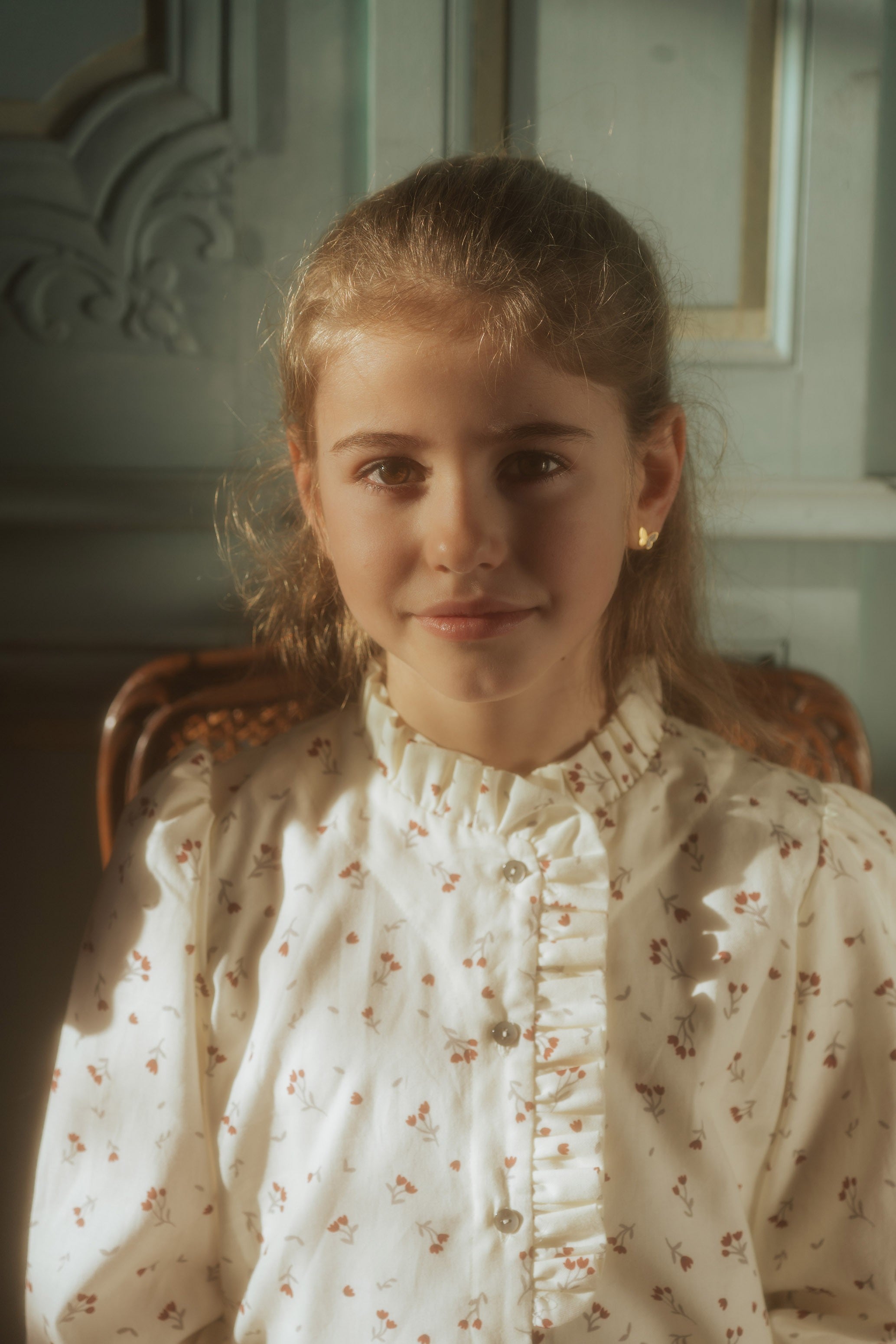 Blouse à volants crème fille en coton 100% bio