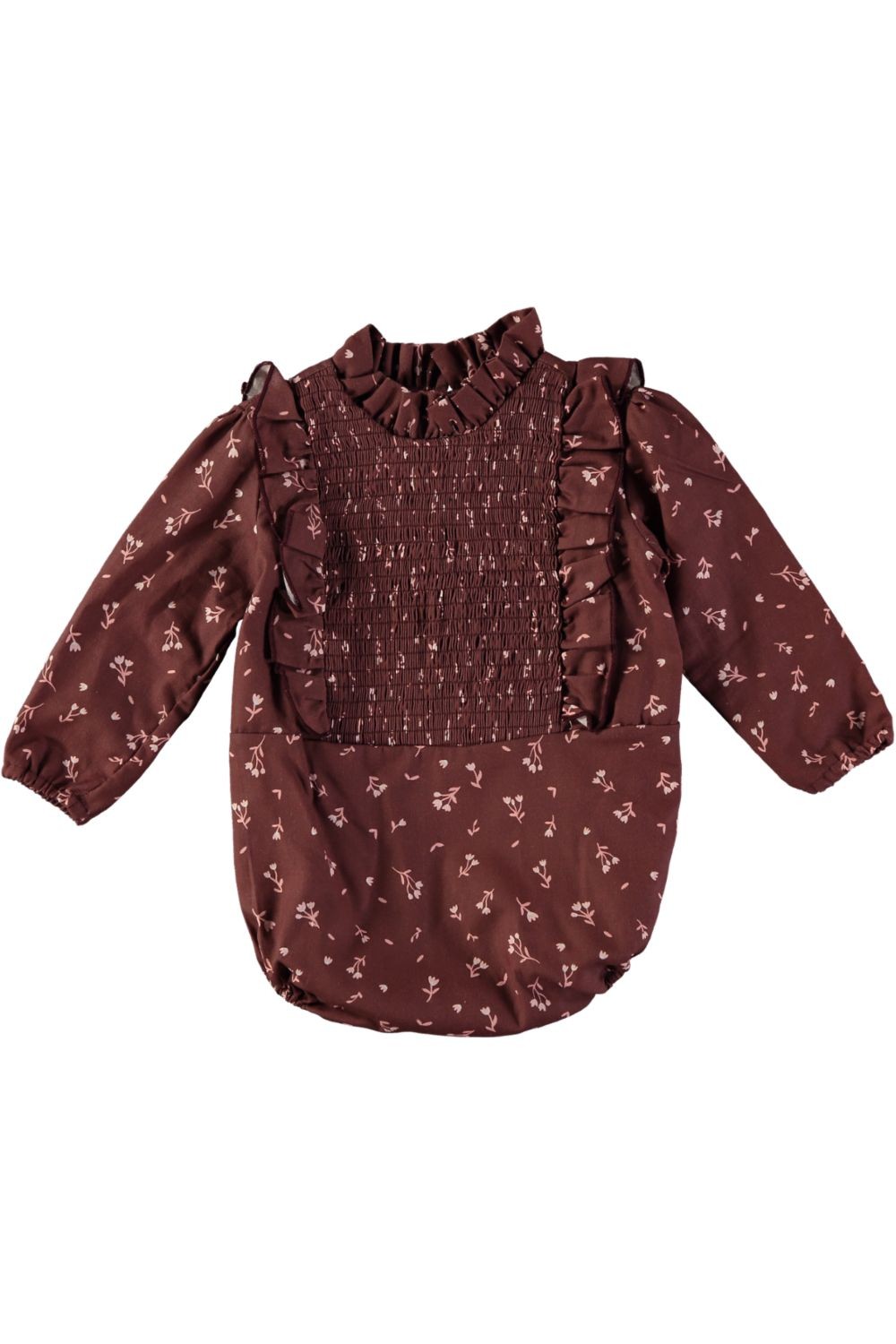 barboteuse bébé Luiza plum tulip à smocks en coton bio