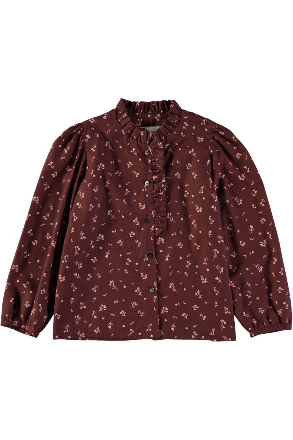 Blouse fille bordeaux à manches bouffantes en coton bio