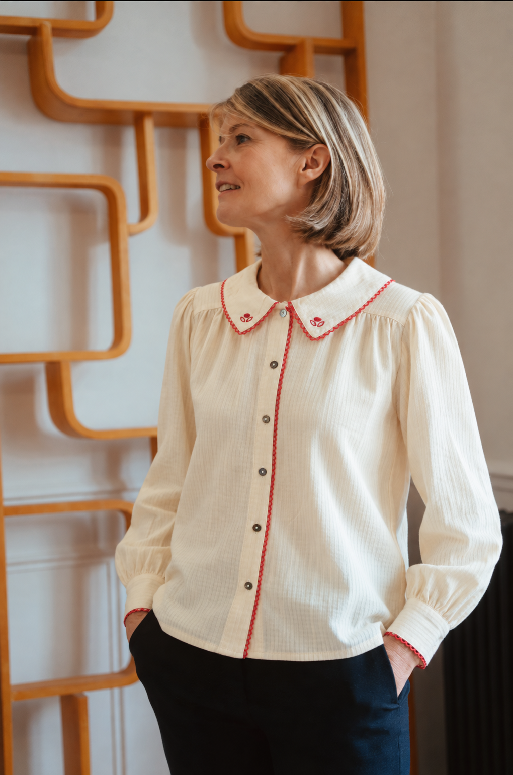 Blouse femme Simone col brodé