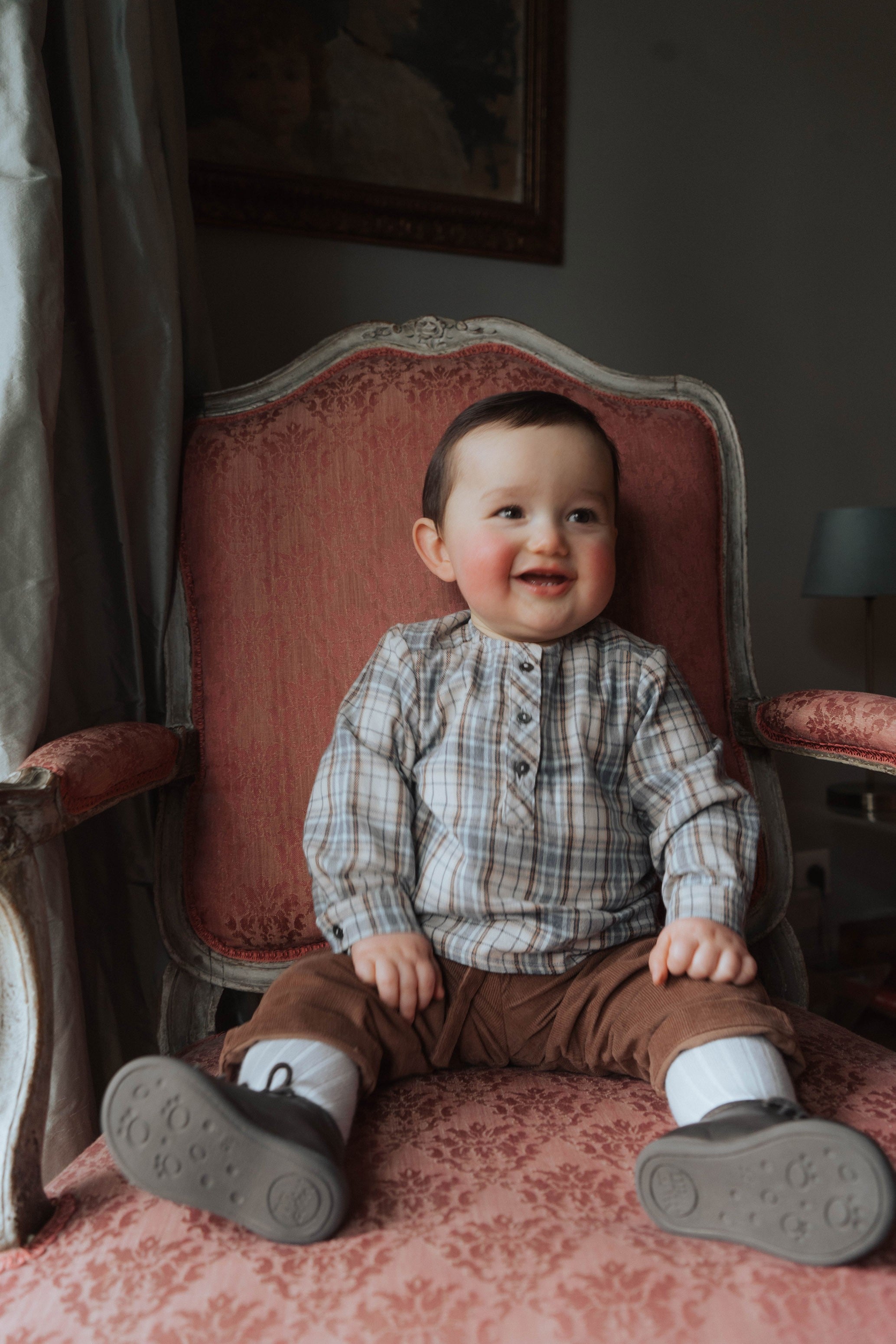 chemise bébé capitaine en flanelle à carreaux bleues