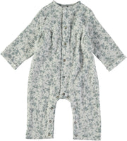 combinaison bébé en coton bio à fleurs bleues 