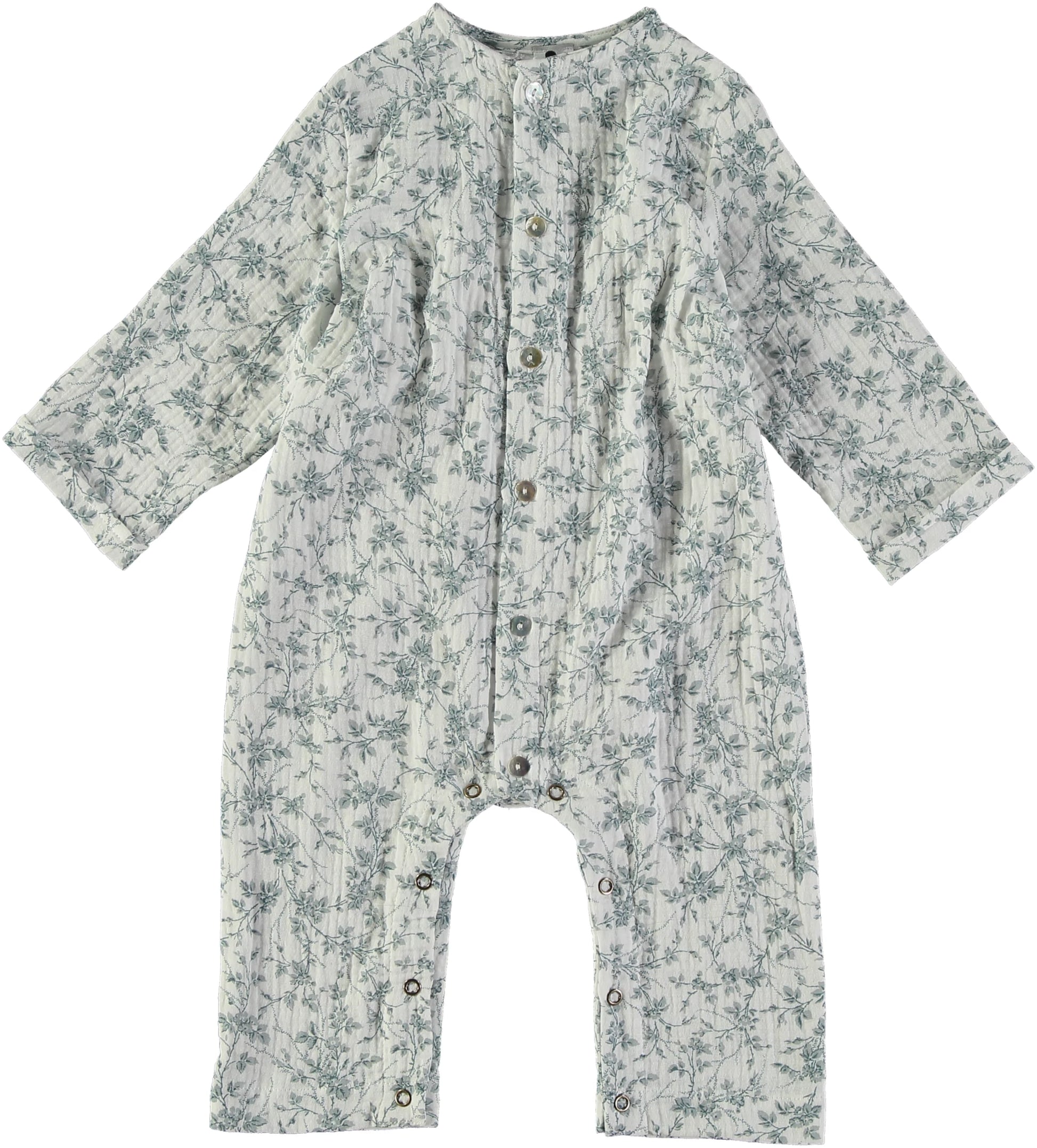 combinaison bébé en coton bio à fleurs bleues 