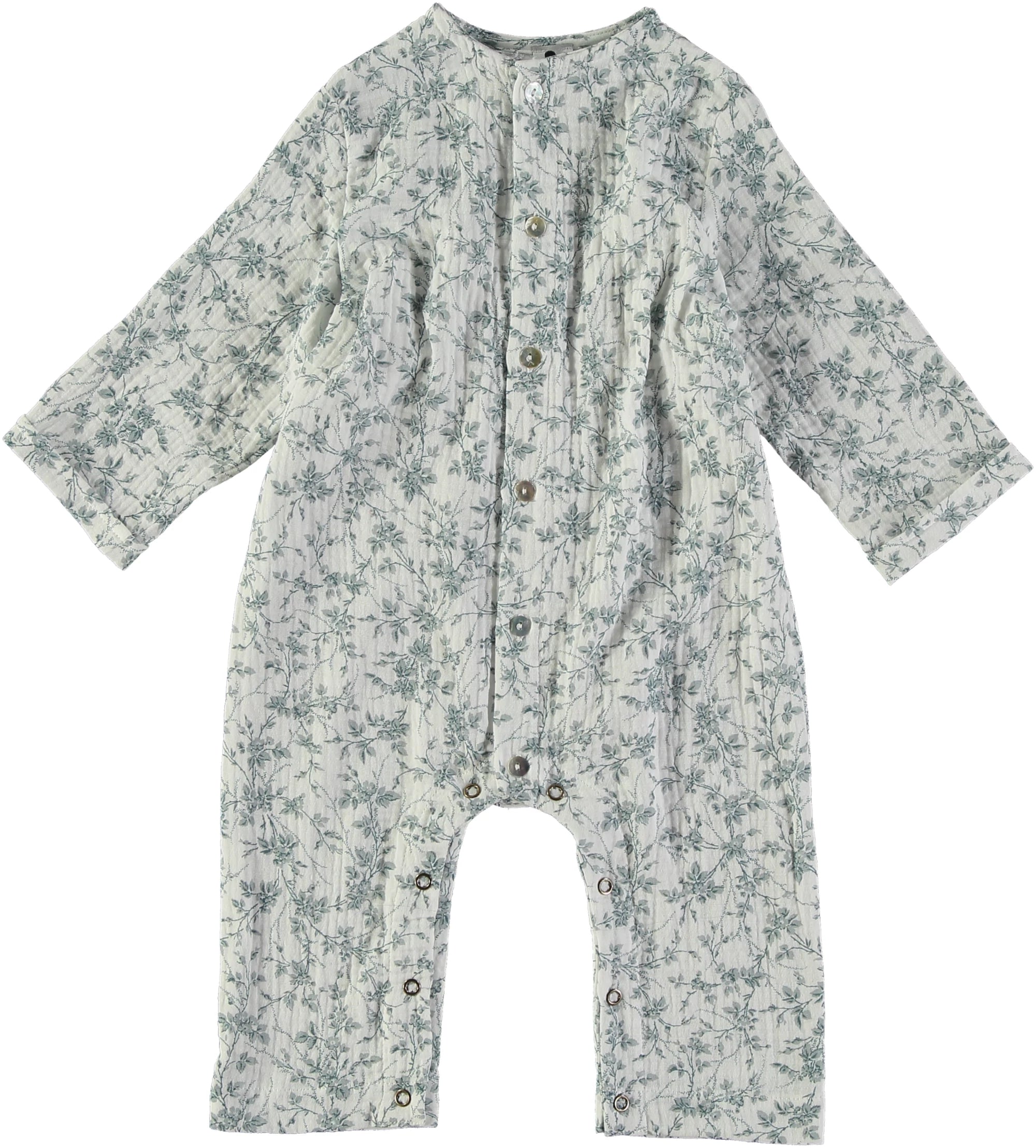 combinaison bébé en coton bio à fleurs bleues 