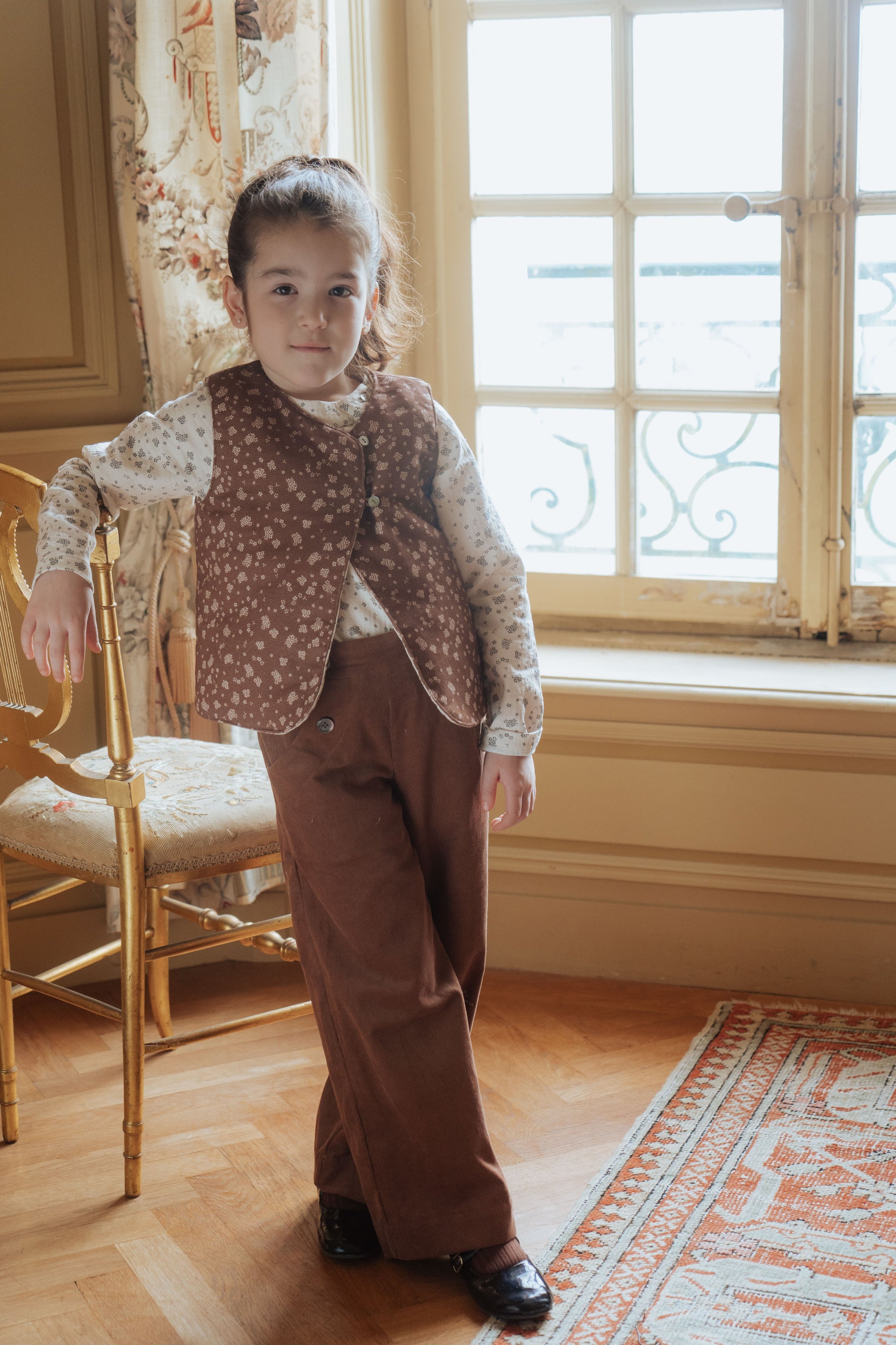 Pantalon marron fille en coton 100% bio