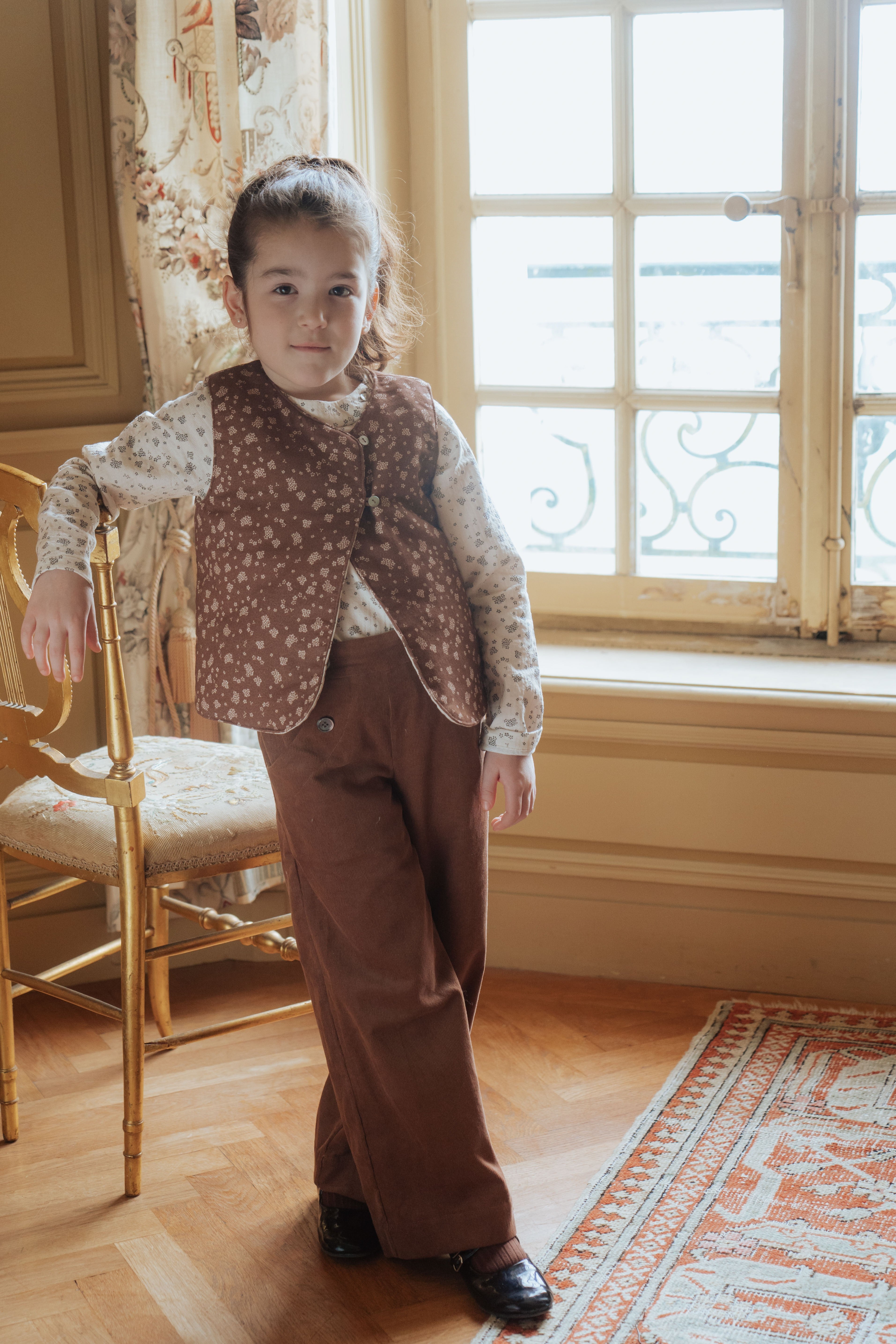 Pantalon marron fille en coton 100% bio