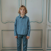 pyjama garçon en flanelle de coton bio à carreaux bleus 