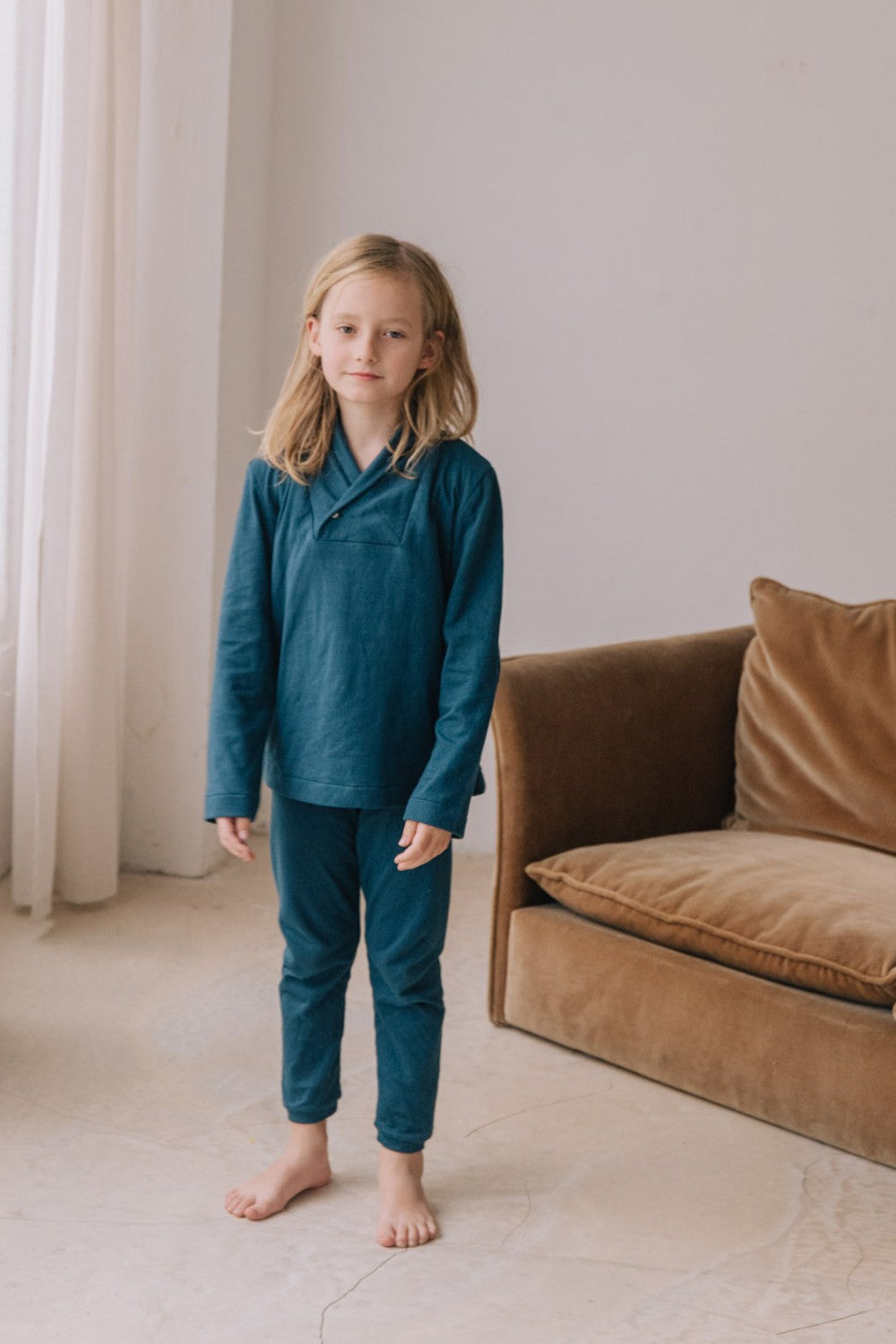 Pyjama garçon bleu en jersey de coton biologique