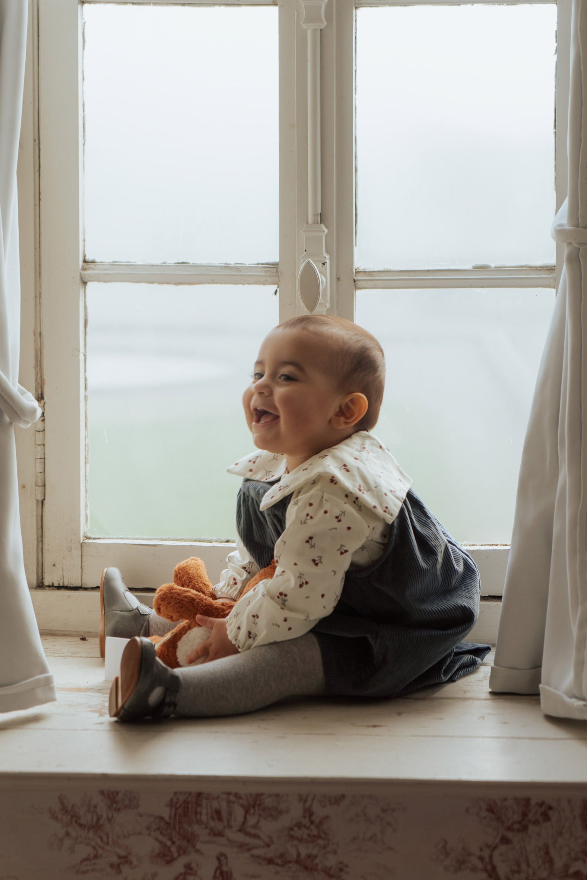 robe bébé hiver en velos côtelettes de coton bleu