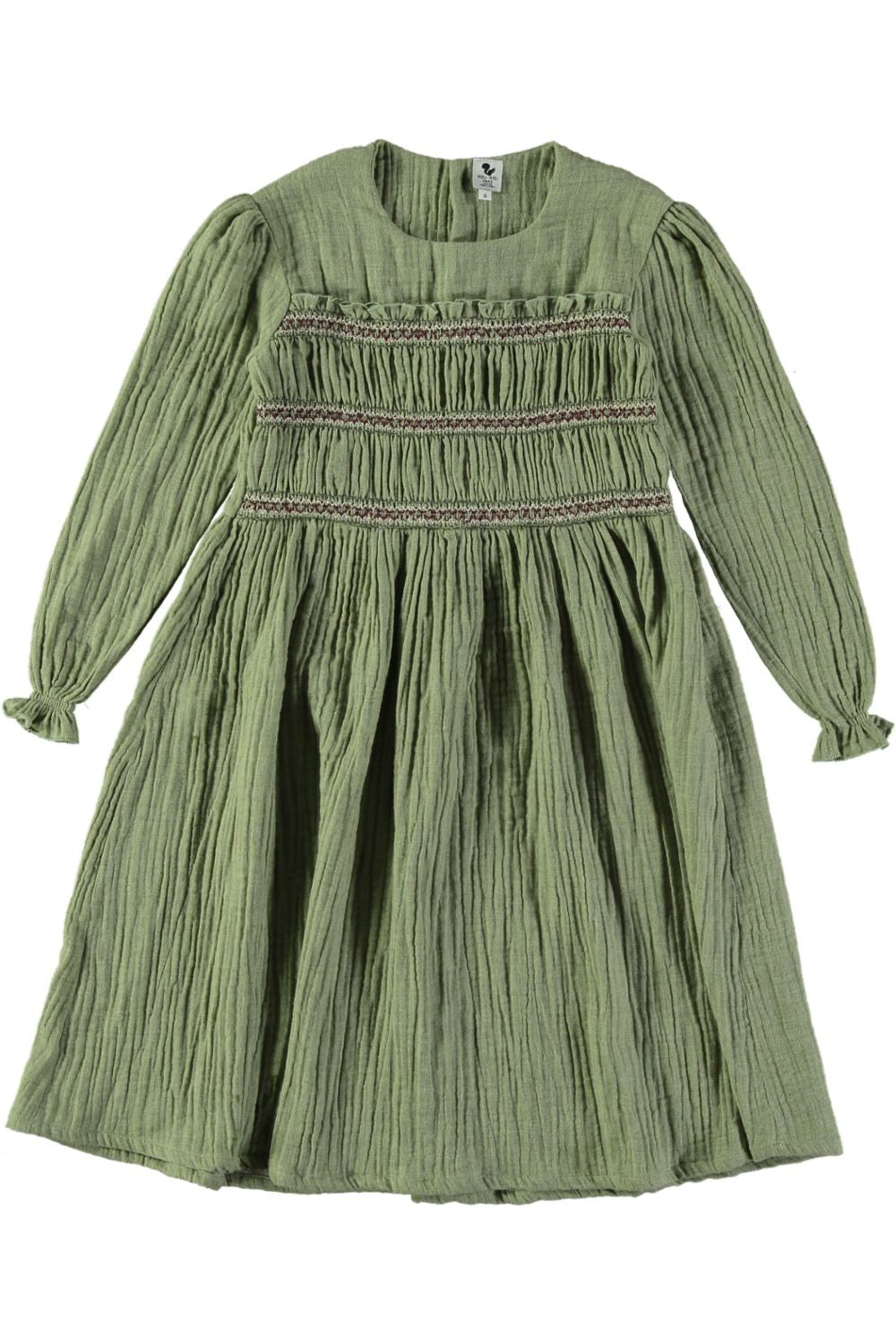 Robe fille verte en gaz de coton 100% bio