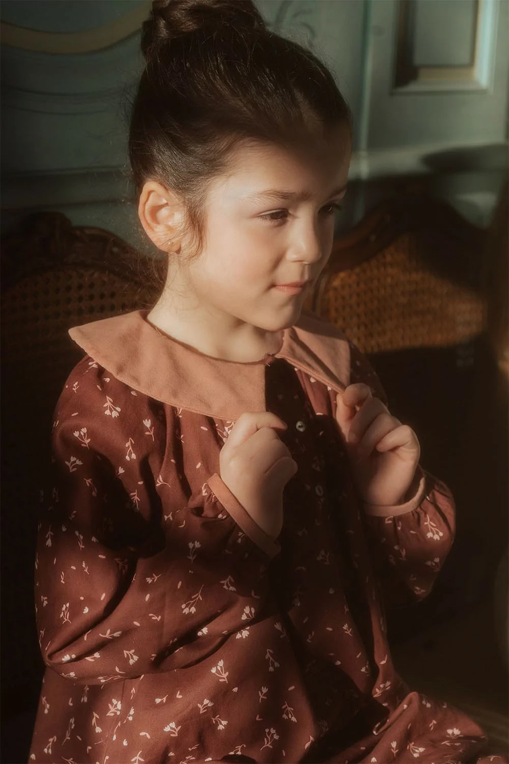 robe fille en coton bio prune et col velours