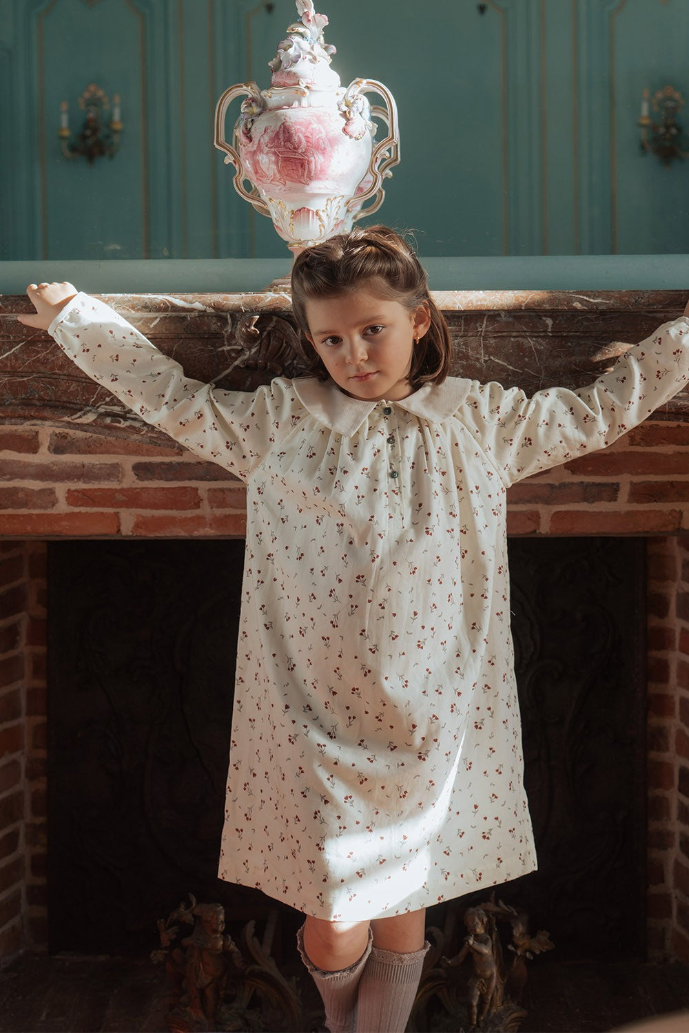 Robe fille crème avec col en coton bio