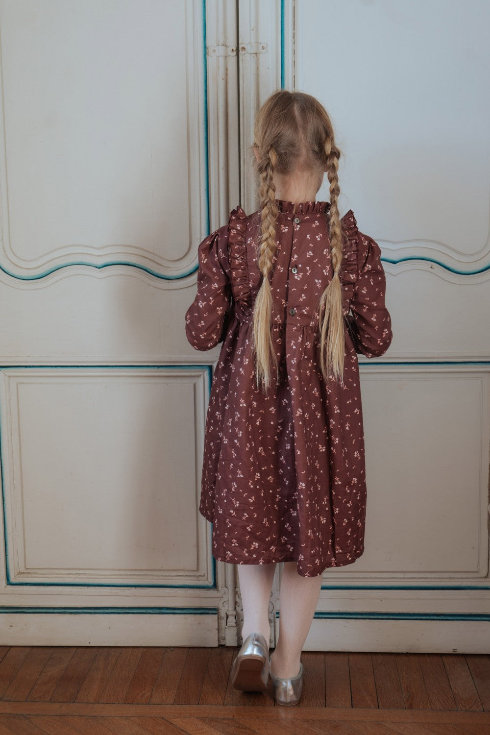Robe bordeaux à volants fille en coton biologique
