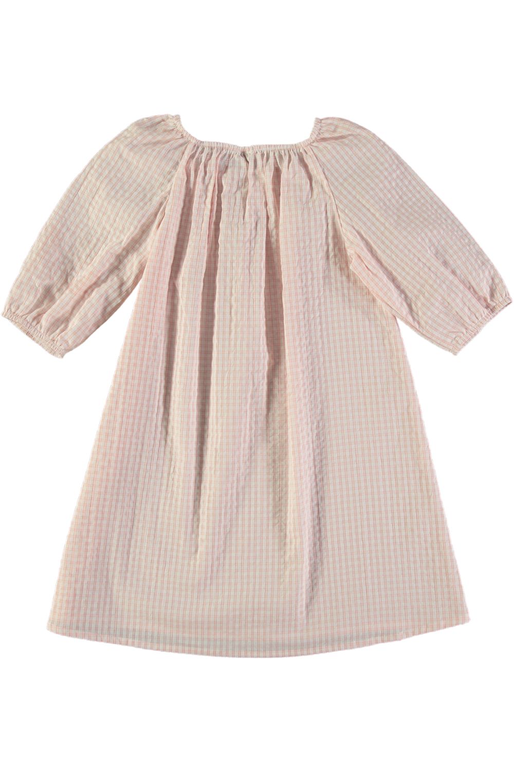 chemise de nuit été filles en coton bio à carreaux rose pâle