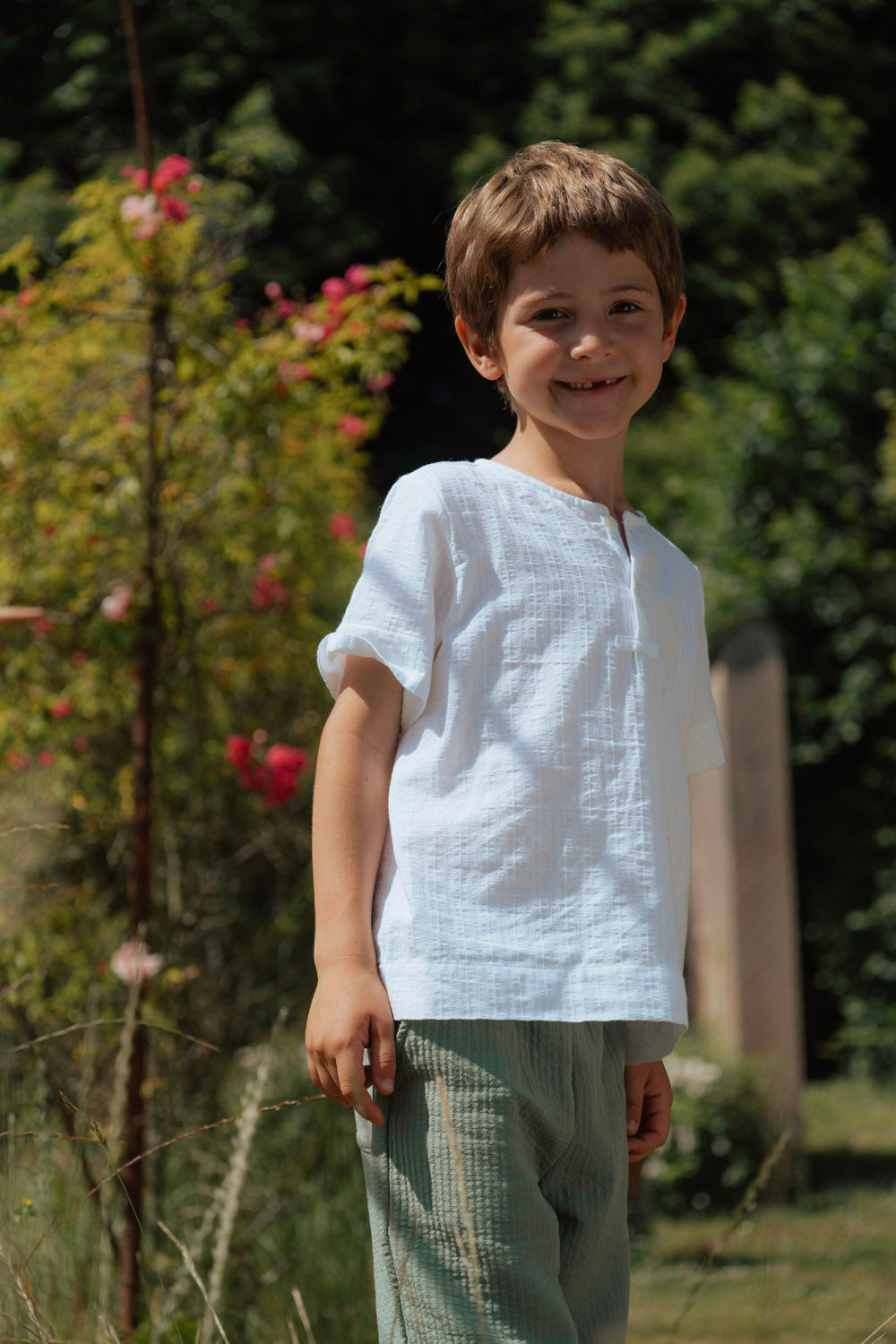 chemise garçon à manches courtes en coton bio blanc