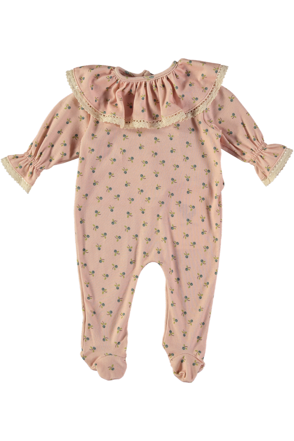 pyjama bébé rose avec de la dentelle en coton bio