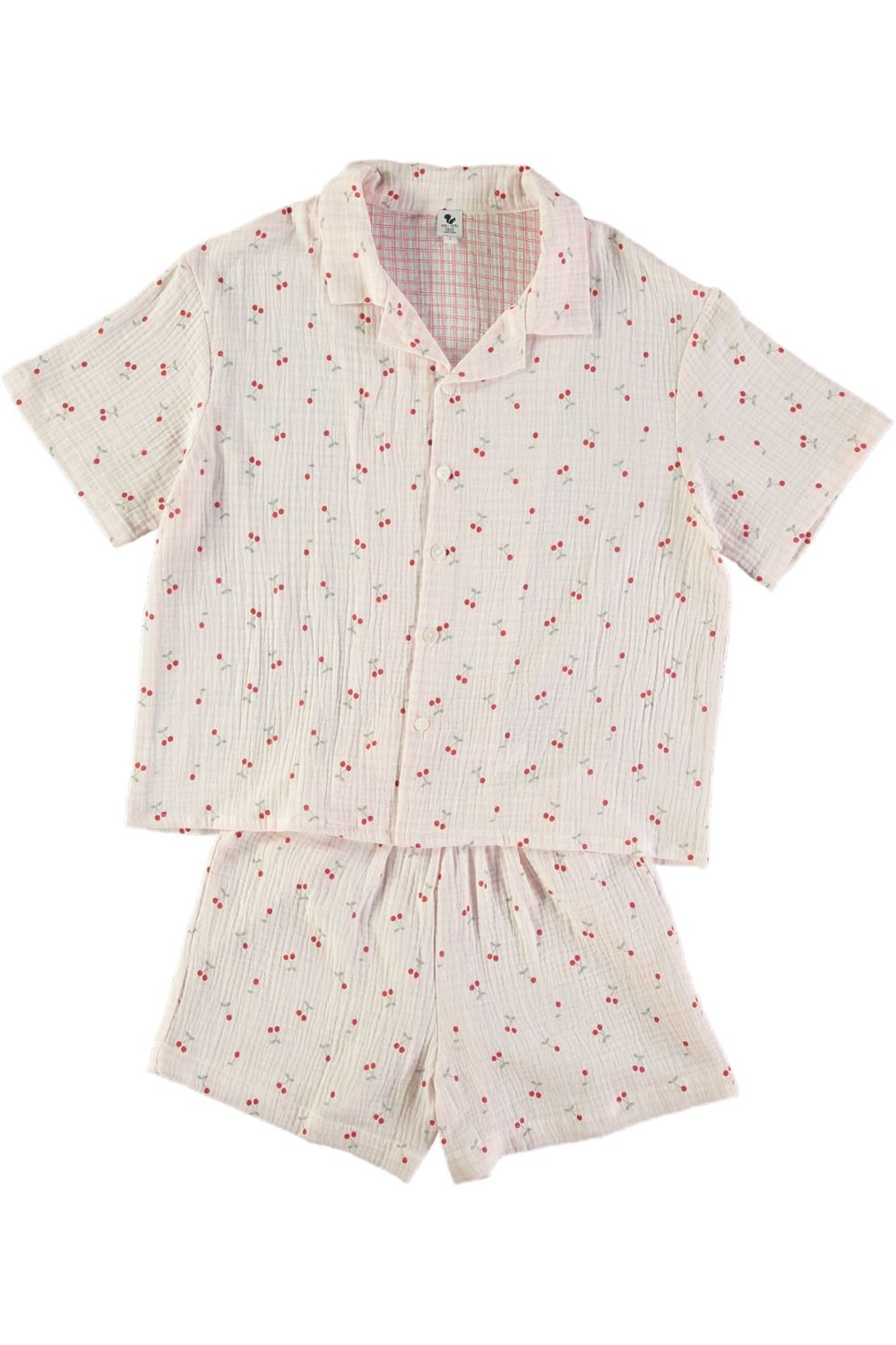 pyjama d'été 2 pièces en coton bio à cerises rouges
