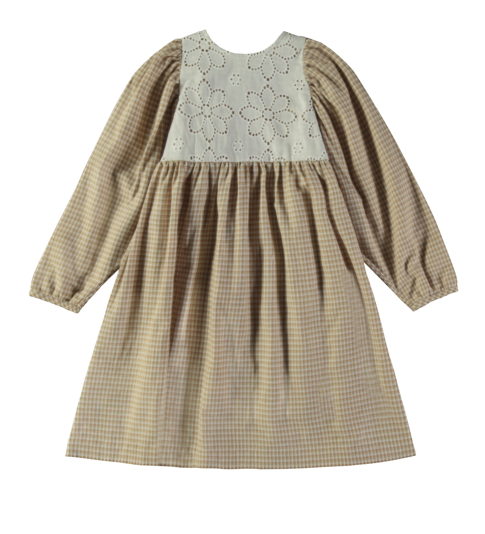 Robe fille camel avec broderie en coton bio