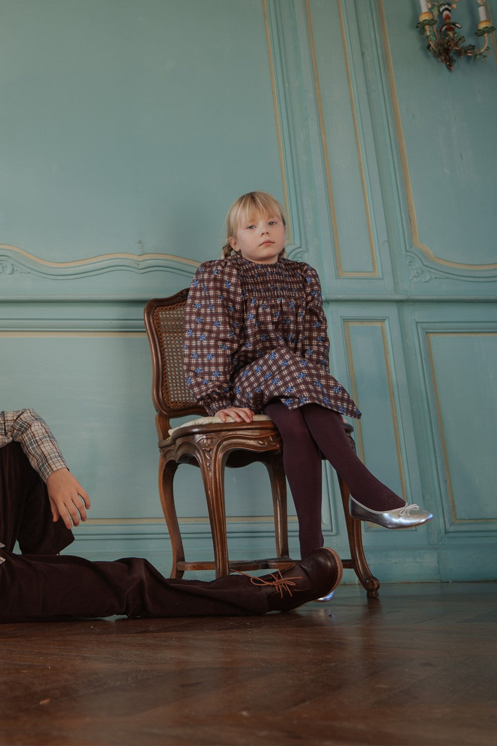 Robe à carreaux bordeaux en coton bio