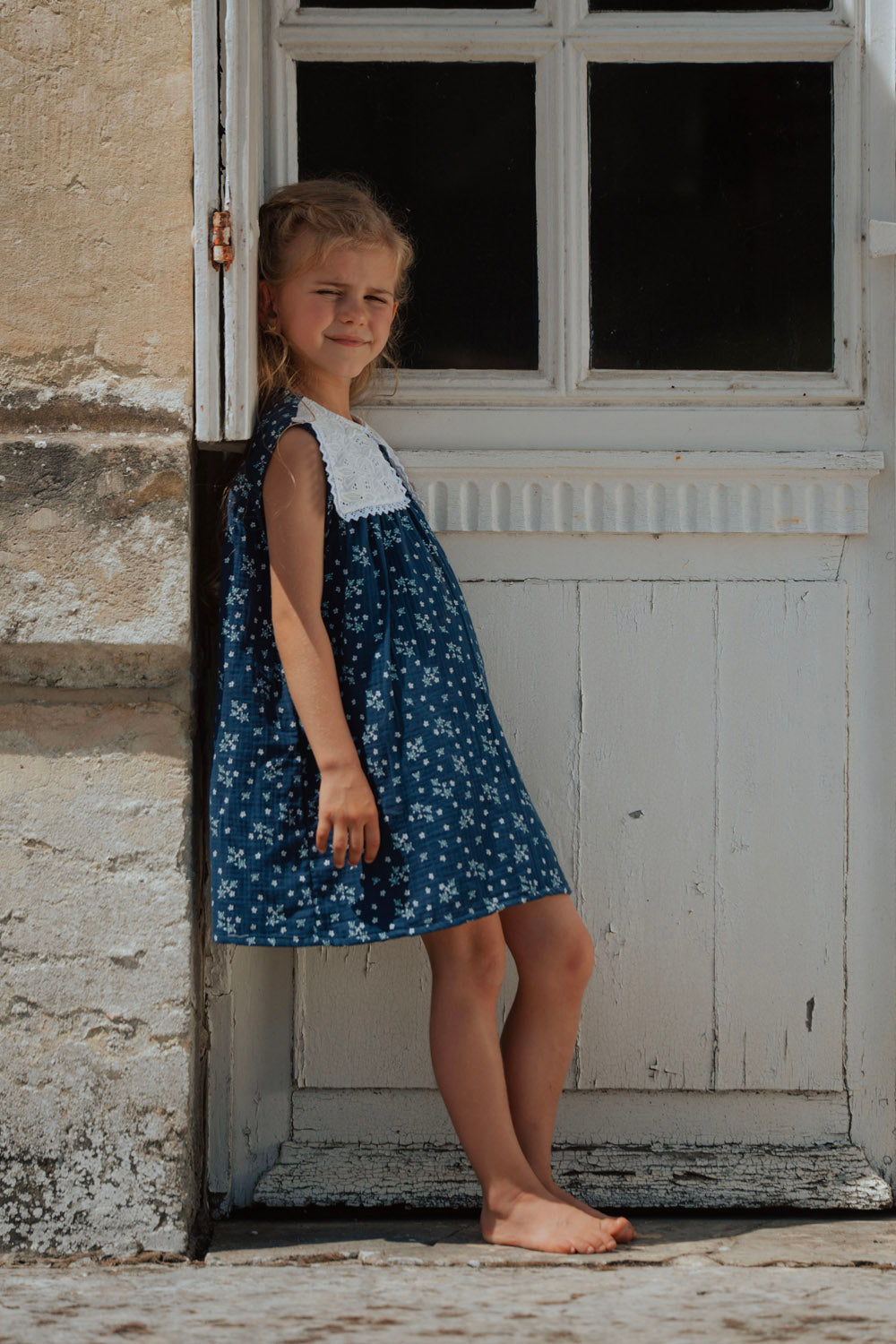 robe fille d'été sans manches en double gaze de coton bio fleuri